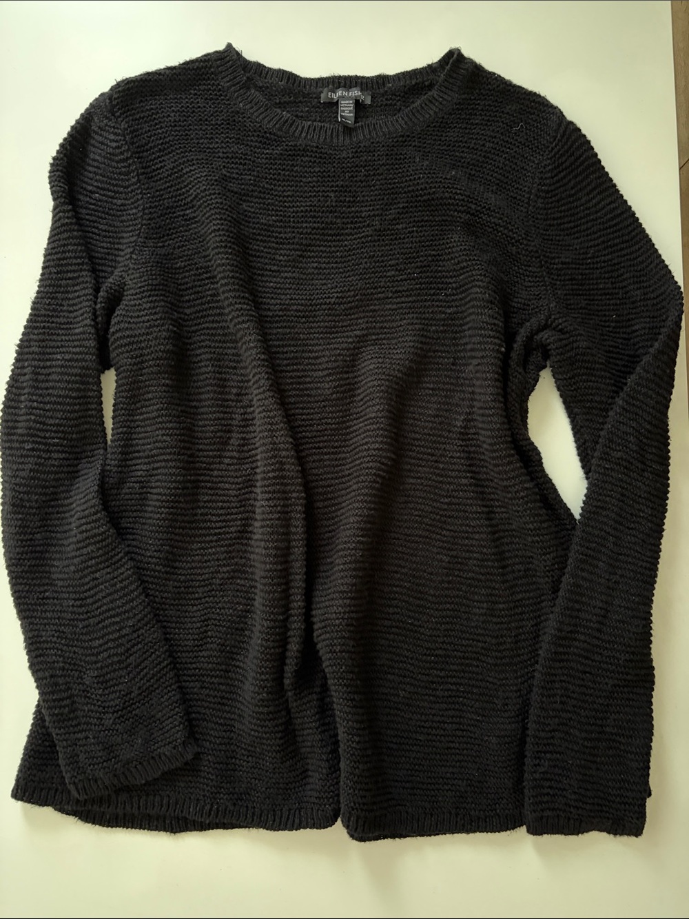 Eileen Fisher Black Ribbed Crewneck Sweater
